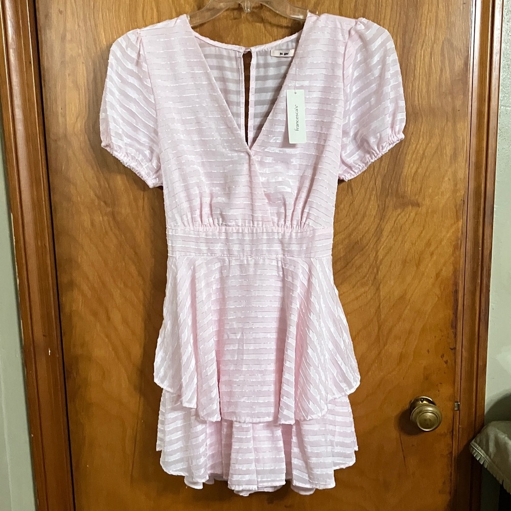 Francesca's Collections Light Pink Tiered Mini Dress